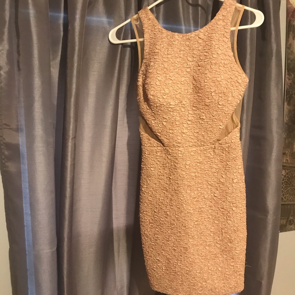Hailey Logan cutout textured mesh panel mini dress formal wedding size XS